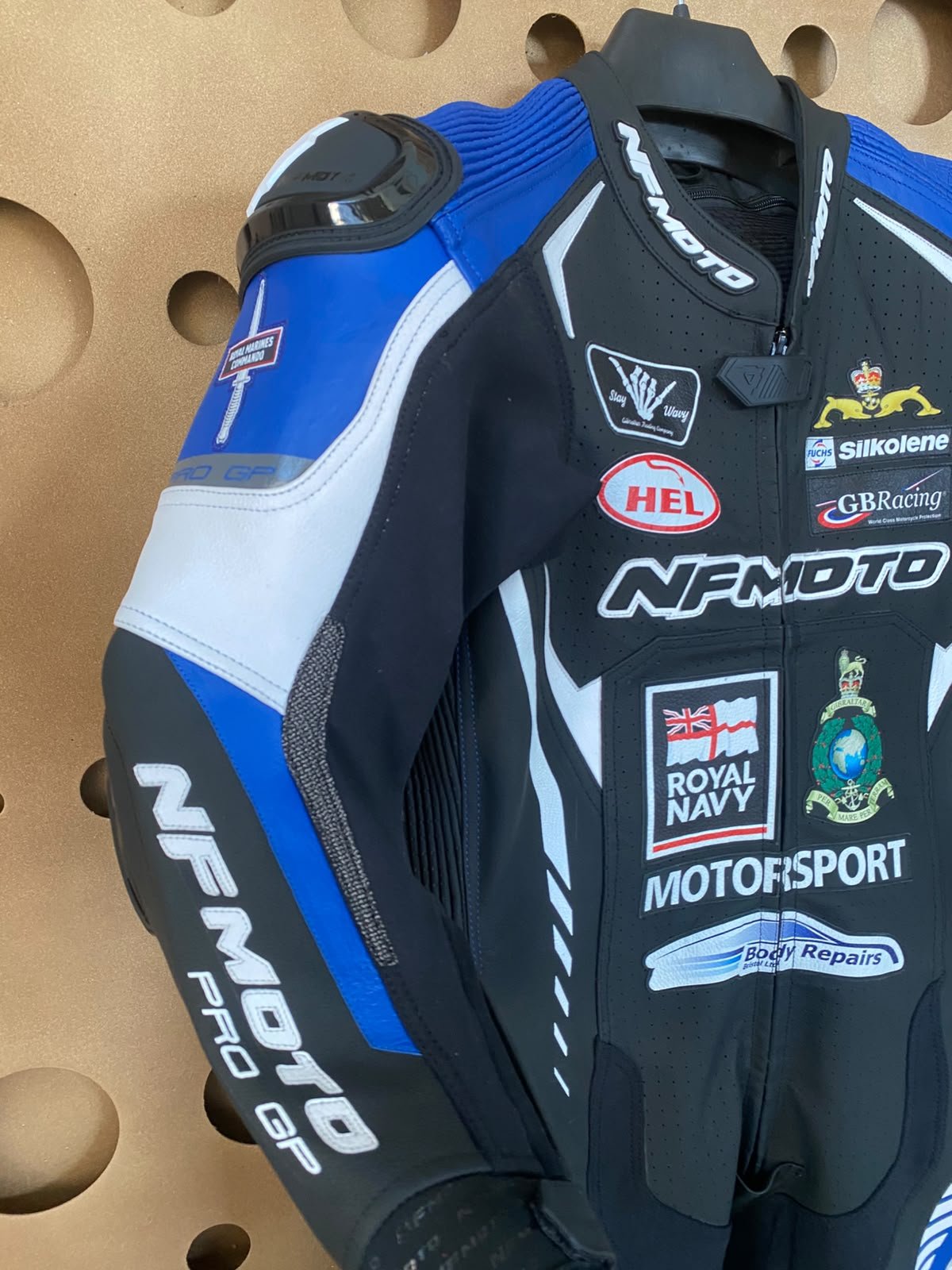 NFmoto custom leather race suit, detail view