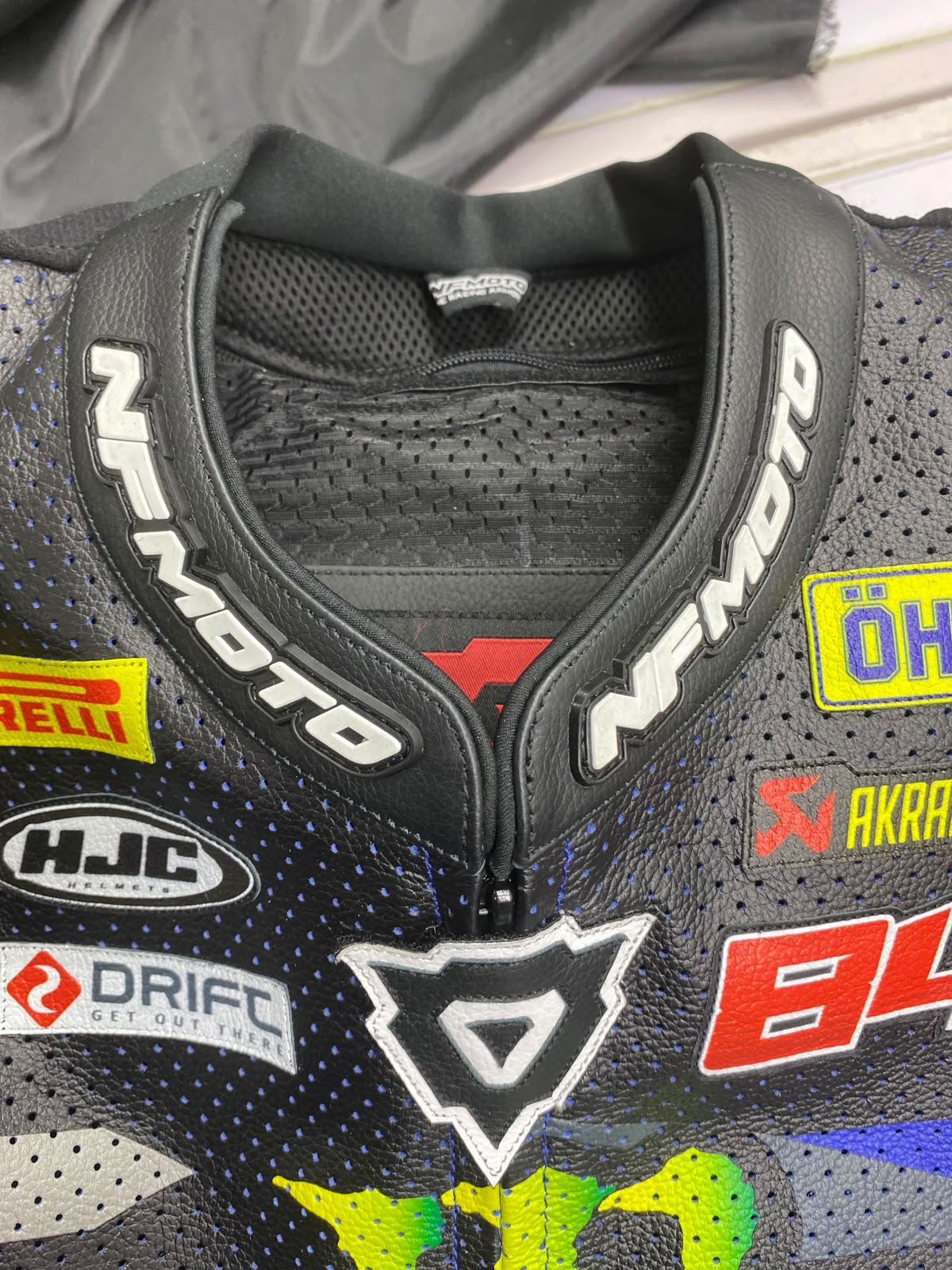 NFmoto custom leather race suit, detail view