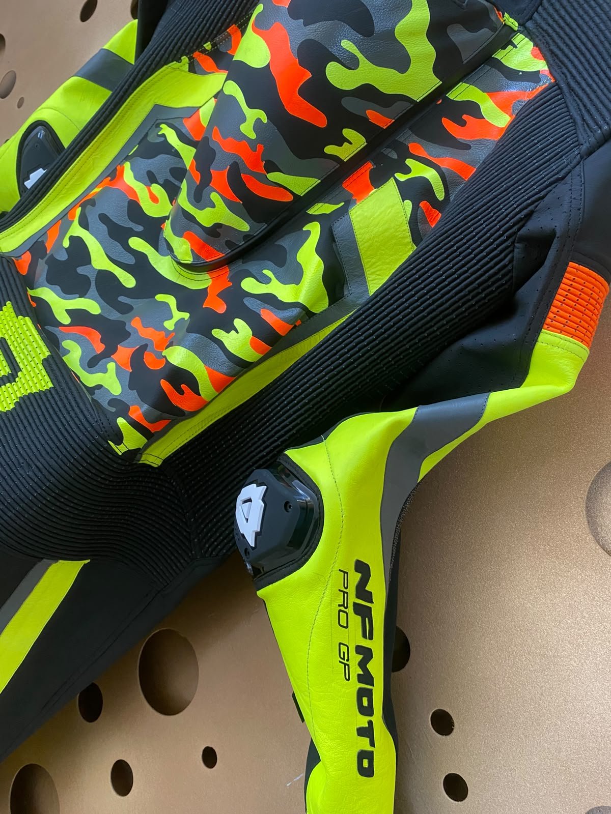 NFmoto custom leather race suit, detail view