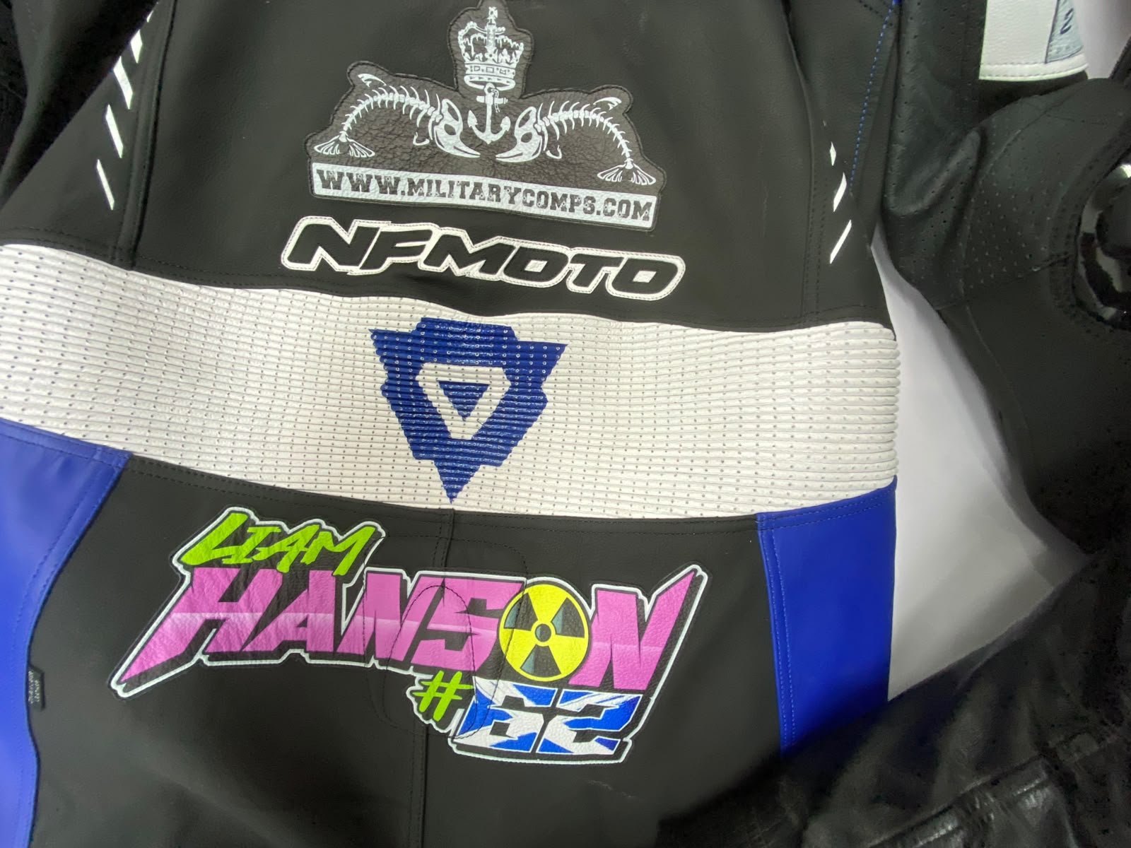 NFmoto custom leather race suit, detail view